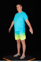 Spencer blue t shirt blue yellow shorts dressed slides standing whole body 0010.jpg